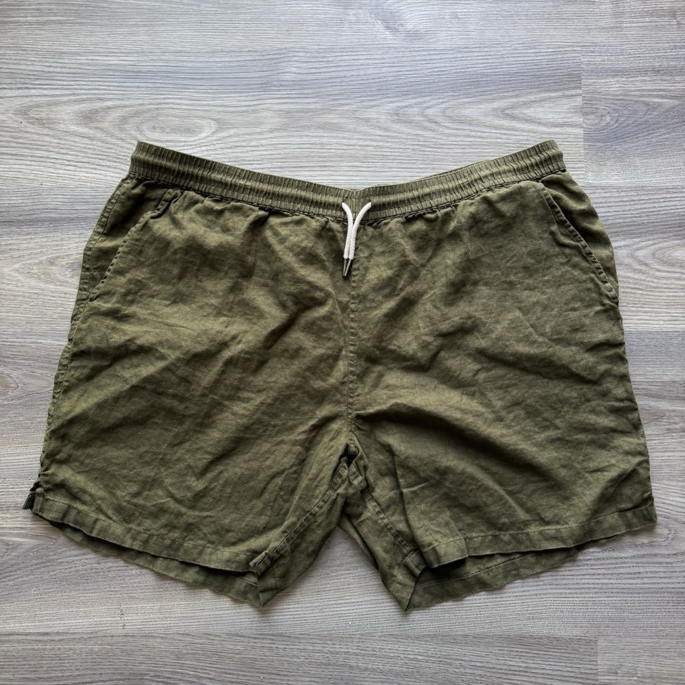 Quince 100% Linen Drawstring Beach Shorts Men's XXL 7" Green